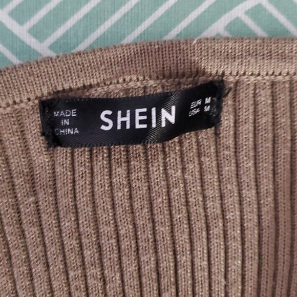 Taupe Sand Brown Cropped Long Sleeve Knit Top Scoop Neck - Picture 4 of 9